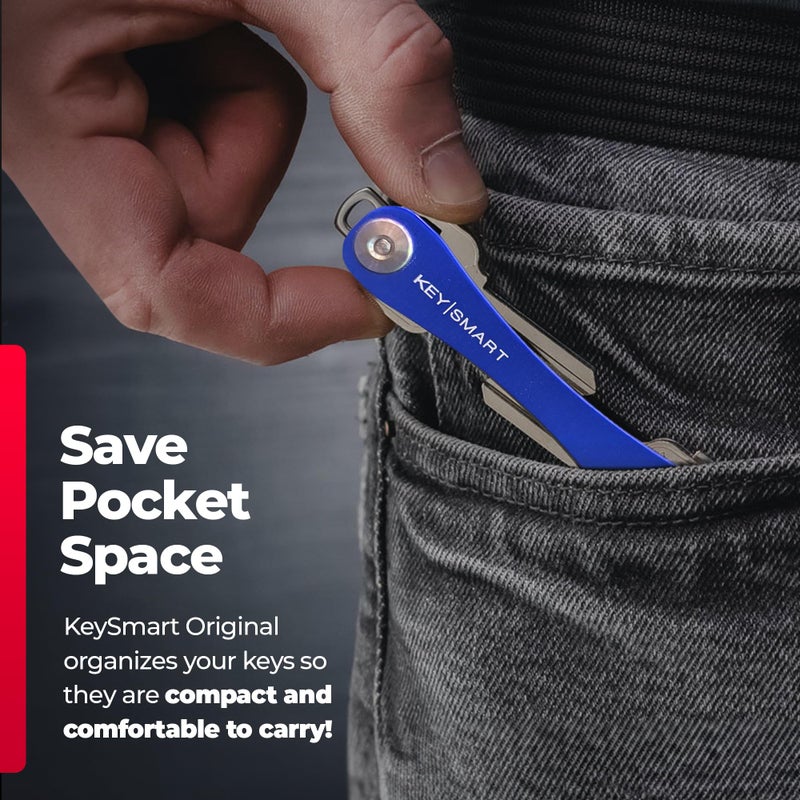 key smart KeySmart Original Key Holder - Compact Key Organizer for Key Chain, Minimalist Clutter-Free EDC Keychains Key Ring, Blue, 14 Keys - Image 4